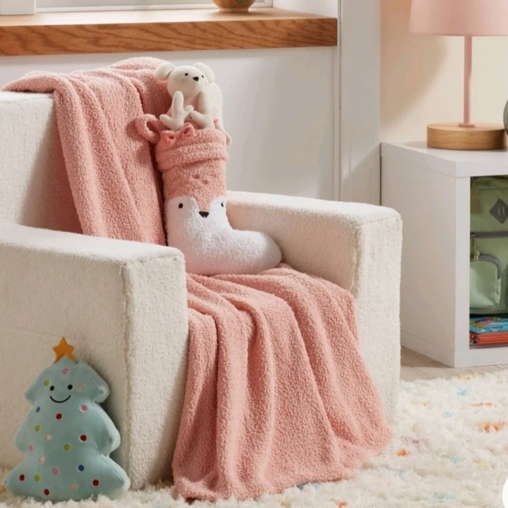 NWT Target 2024 Christmas Pink Deer Stocking & Kid's girl Throw Blanket Gift Set
